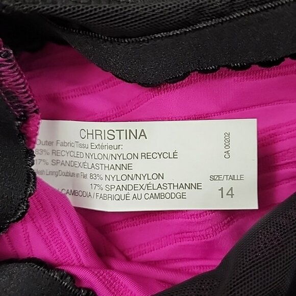 CHRISTINA Women's 2 Piece Tankini Swimsuit Fuschia Black Built-In Bra Size 14 - Picture 4 of 16